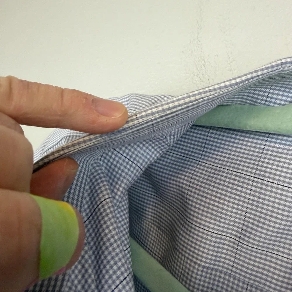 Charles Tyrwhitt Shirt‎ Mens 17/36 Blue Non Iron Slim Fit Gingham Check Dress